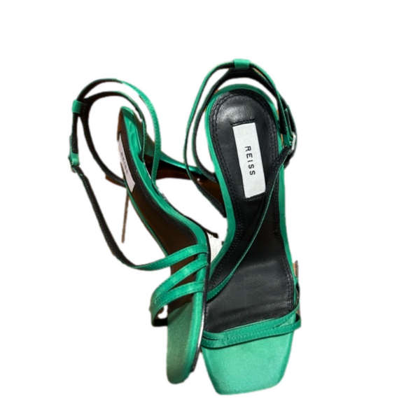 Reiss Bali Strappy Satin Green Stiletto Heeled Open Toe Sandals Size 5.5